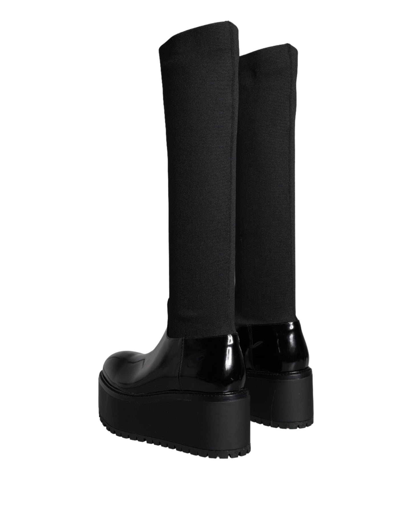 Dolce & Gabbana Black Leather Jersey Knee High Boots Shoes - EU39/US8.5