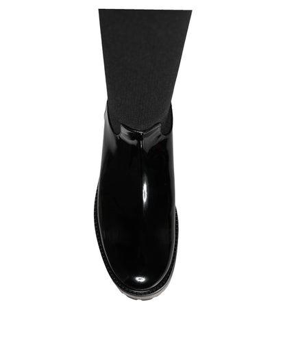 Dolce & Gabbana Black Leather Jersey Knee High Boots Shoes - EU39/US8.5