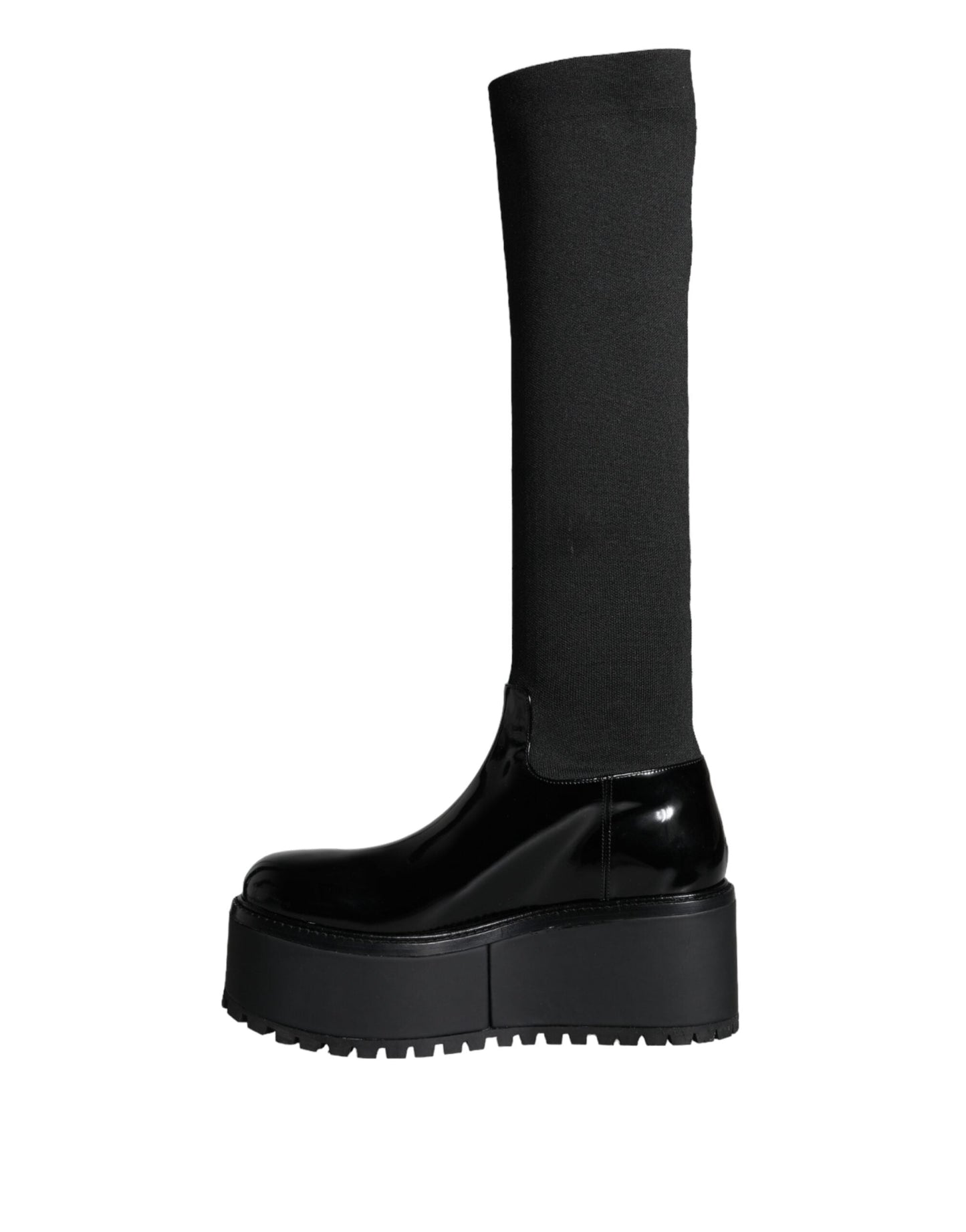 Dolce & Gabbana Black Leather Jersey Knee High Boots Shoes - EU39/US8.5