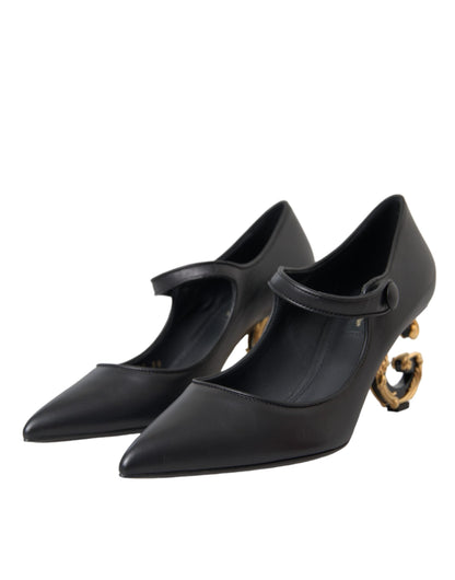 Dolce & Gabbana Black Leather Logo Heels Mary Janes Pumps Shoes - EU35.5/US5