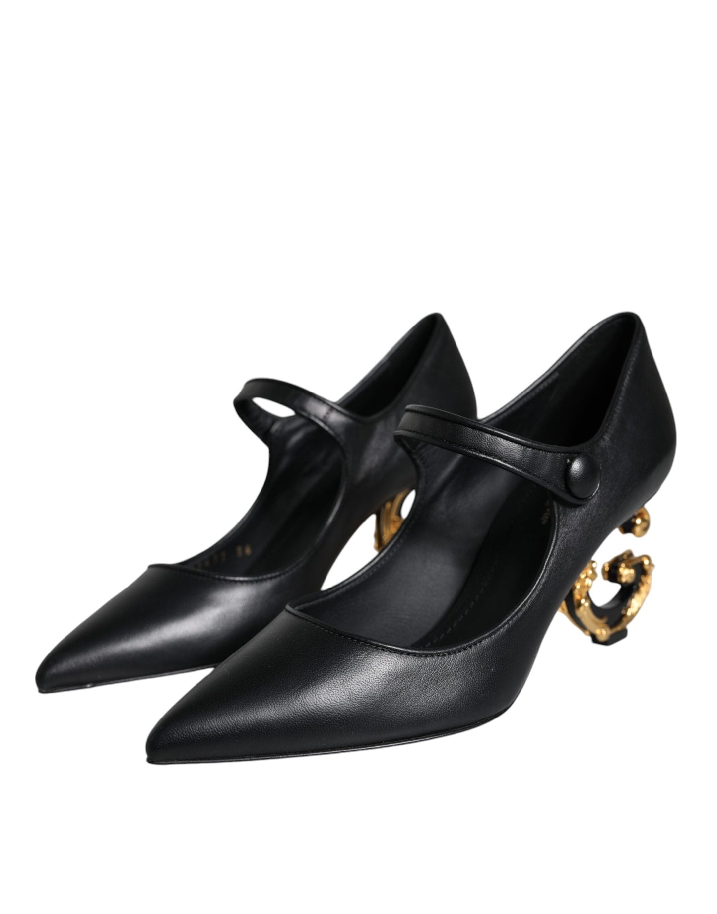 Dolce & Gabbana Black Leather Logo Heels Mary Janes Pumps Shoes - EU36/US6