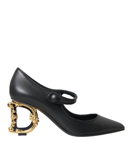 Dolce & Gabbana Black Leather Logo Heels Mary Janes Pumps Shoes - EU37.5/US7