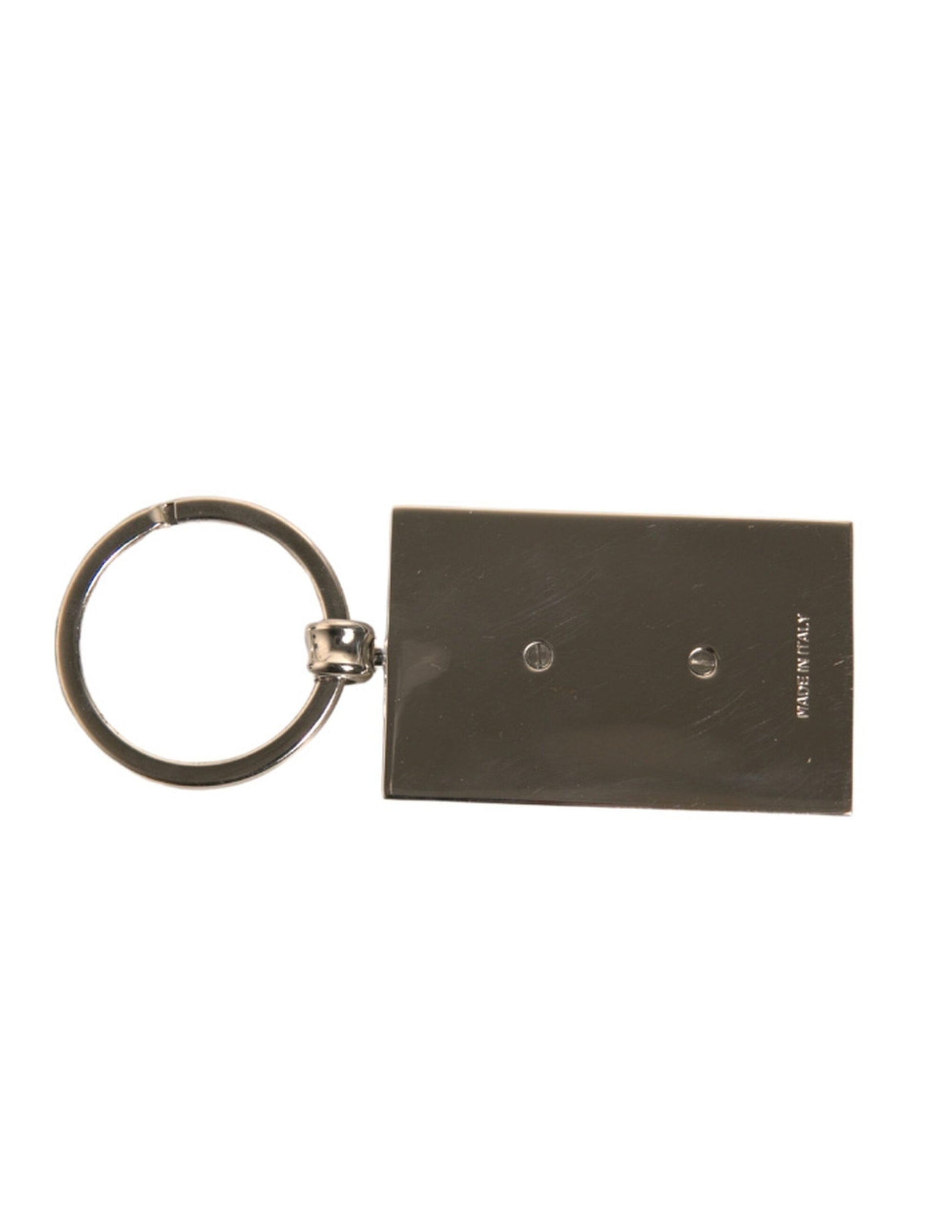 Dolce & Gabbana Black Leather Logo Metal Ring Keychain Keyring