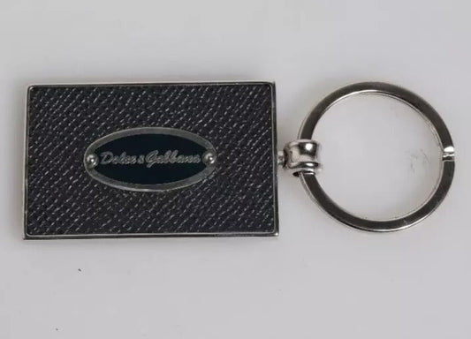 Dolce & Gabbana Black Leather Logo Metal Ring Keychain Keyring