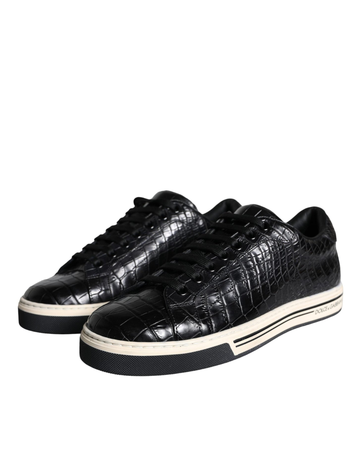 Dolce & Gabbana Black Leather Men Low Top Sneakers Shoes - EU39/US6