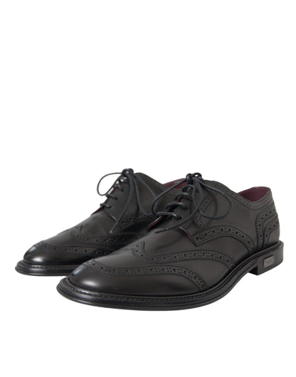 Dolce & Gabbana Black Leather Oxford Wingtip Formal Men Shoes - EU41/US8