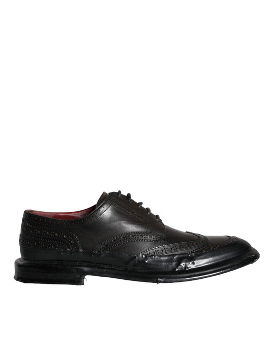 Dolce & Gabbana Black Leather Oxford Wingtip Formal Men Shoes - EU42/US9