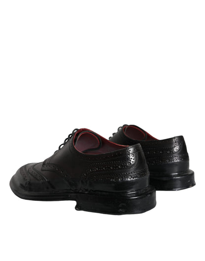 Dolce & Gabbana Black Leather Oxford Wingtip Formal Men Shoes - EU42/US9