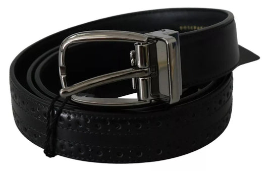 Dolce & Gabbana Black Leather Silver Metal Buckle Classic Belt - 95 cm / 38 Inches