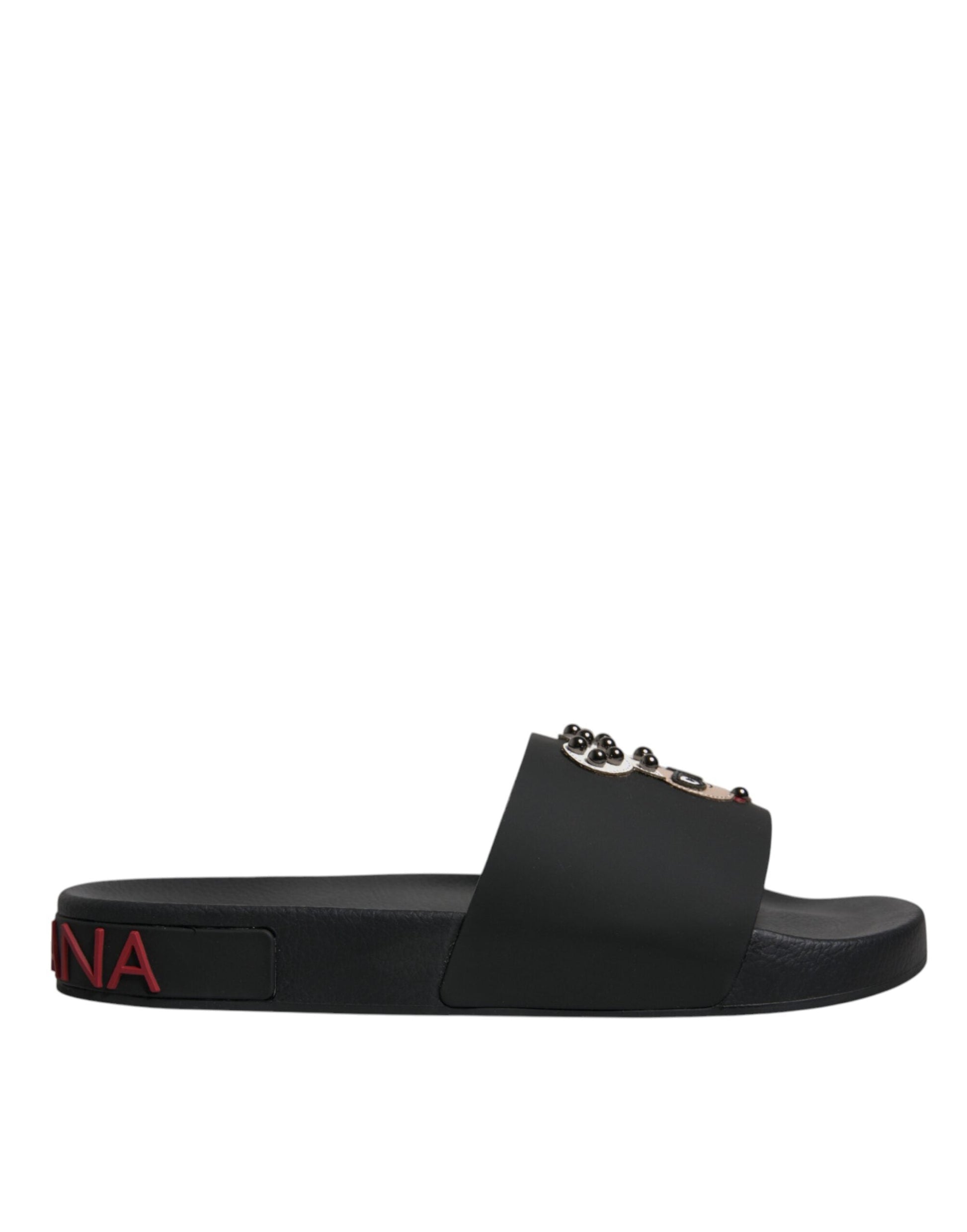 Dolce & Gabbana Black Leather Slides Sandals Beachwear Shoes - EU41/US8