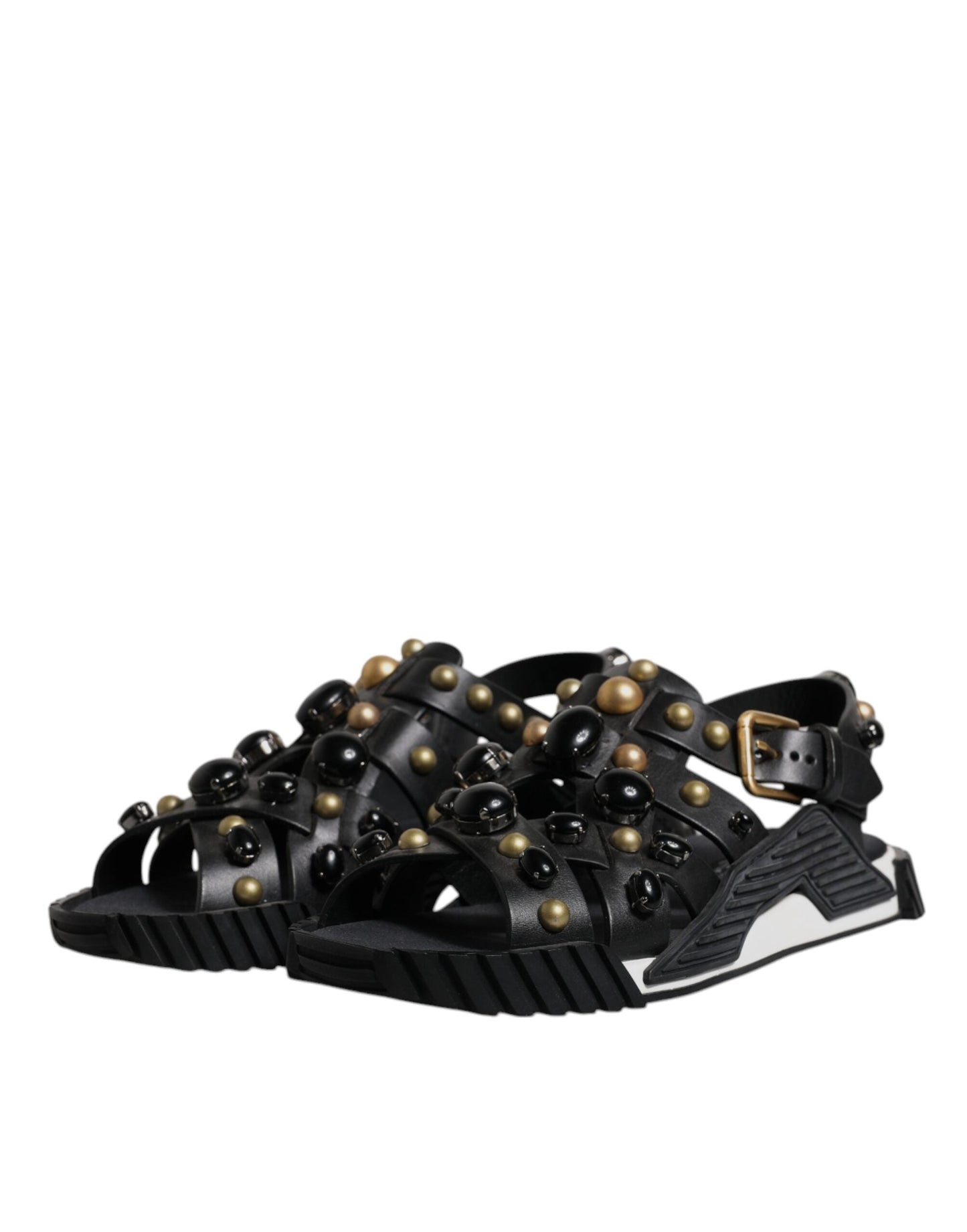 Dolce & Gabbana Black Leather Studded Slides Sandals Shoes - EU39/US6