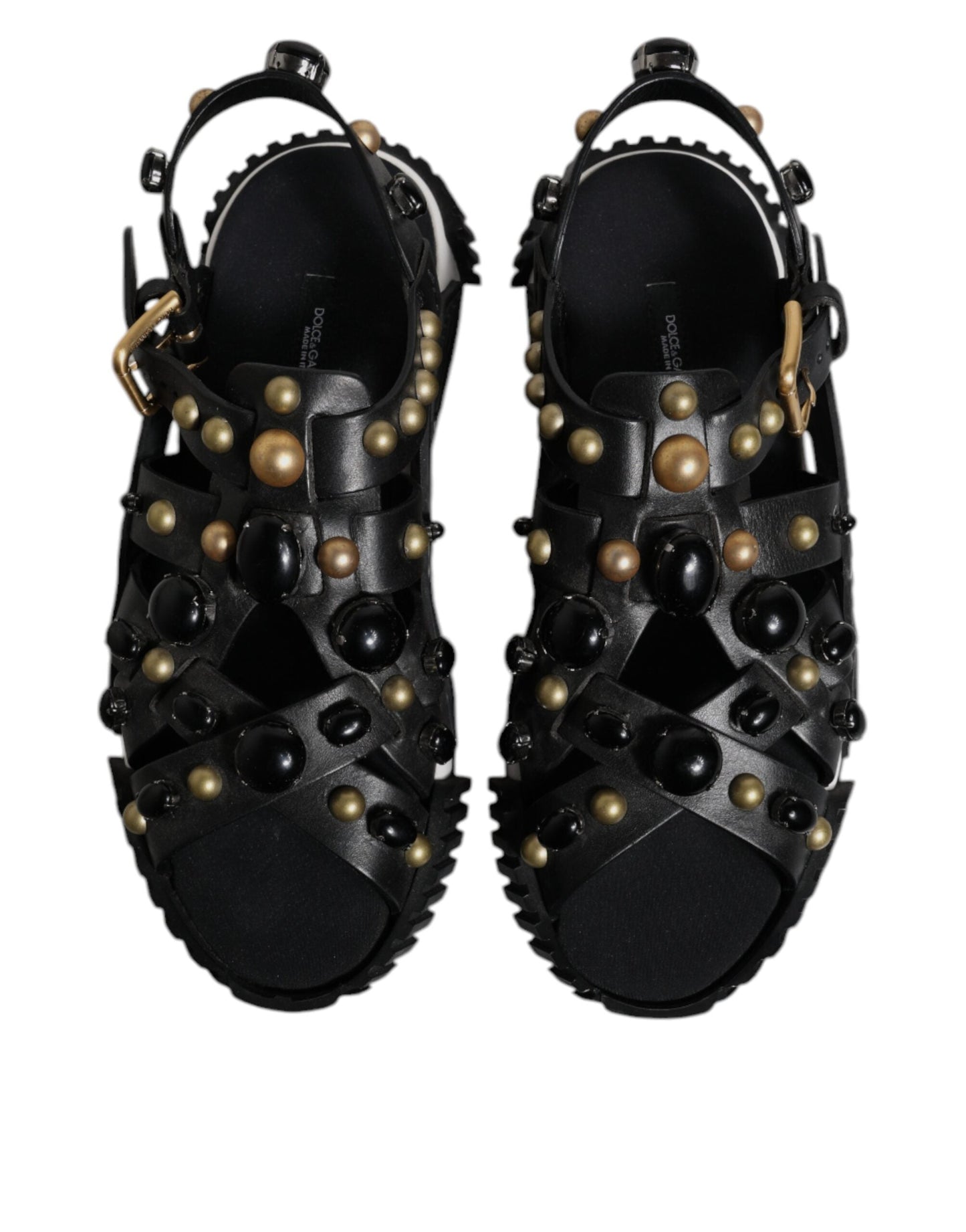 Dolce & Gabbana Black Leather Studded Slides Sandals Shoes - EU39/US6