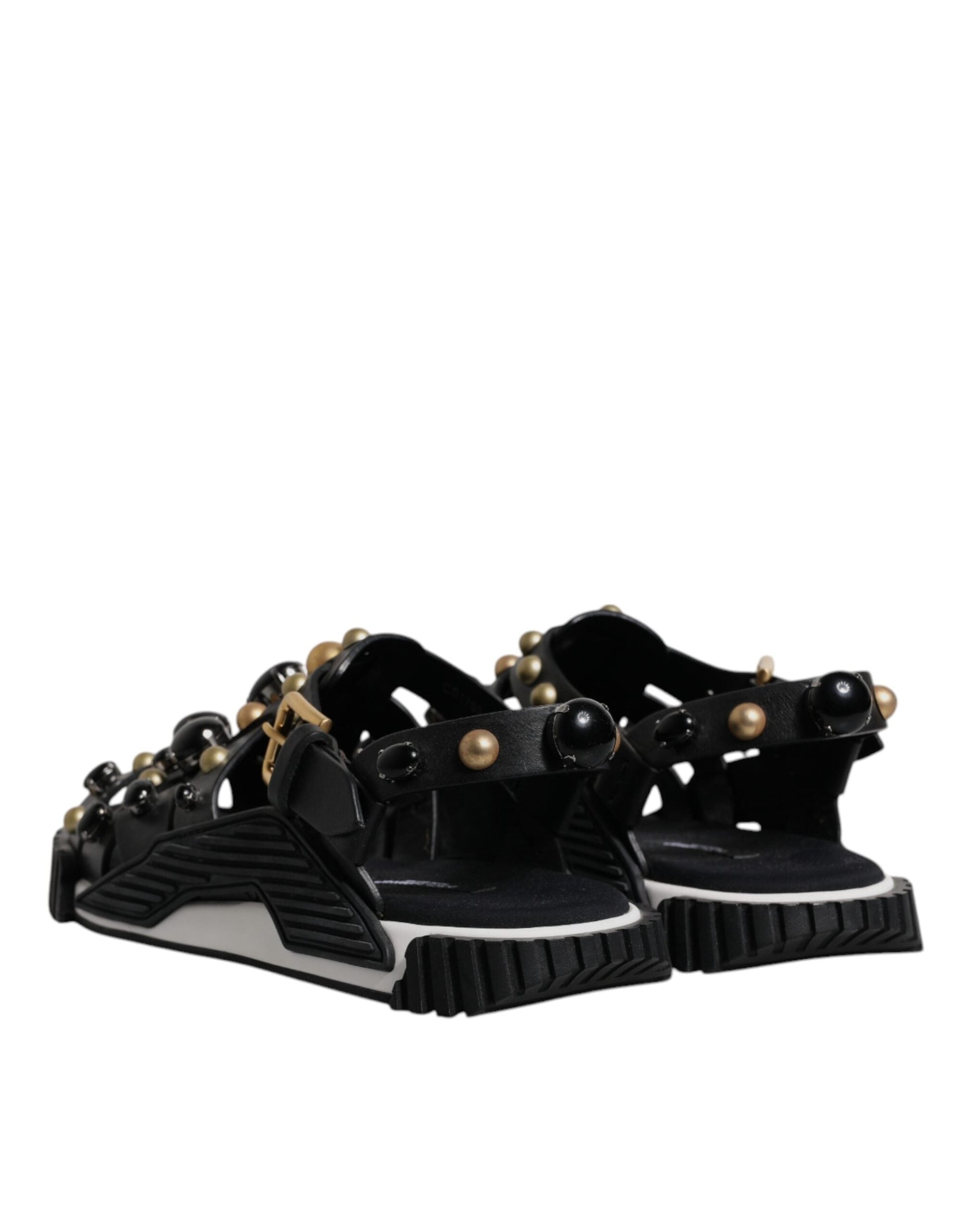 Dolce & Gabbana Black Leather Studded Slides Sandals Shoes - EU39/US6