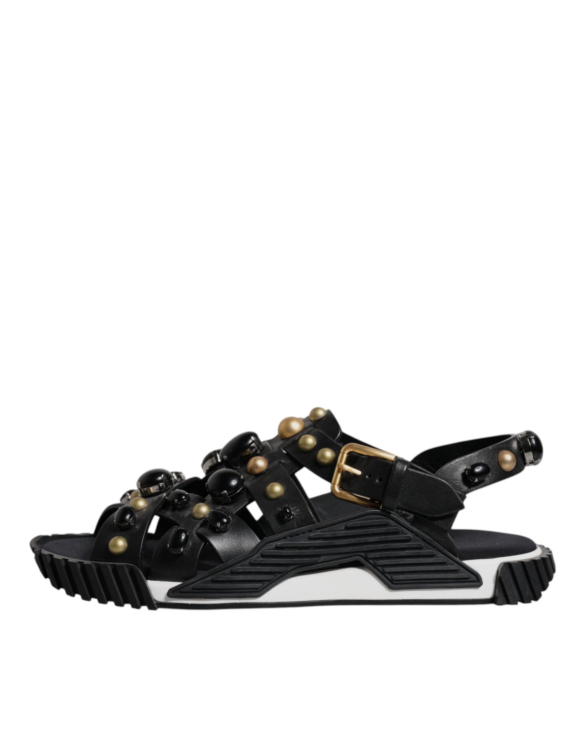 Dolce & Gabbana Black Leather Studded Slides Sandals Shoes - EU39/US6