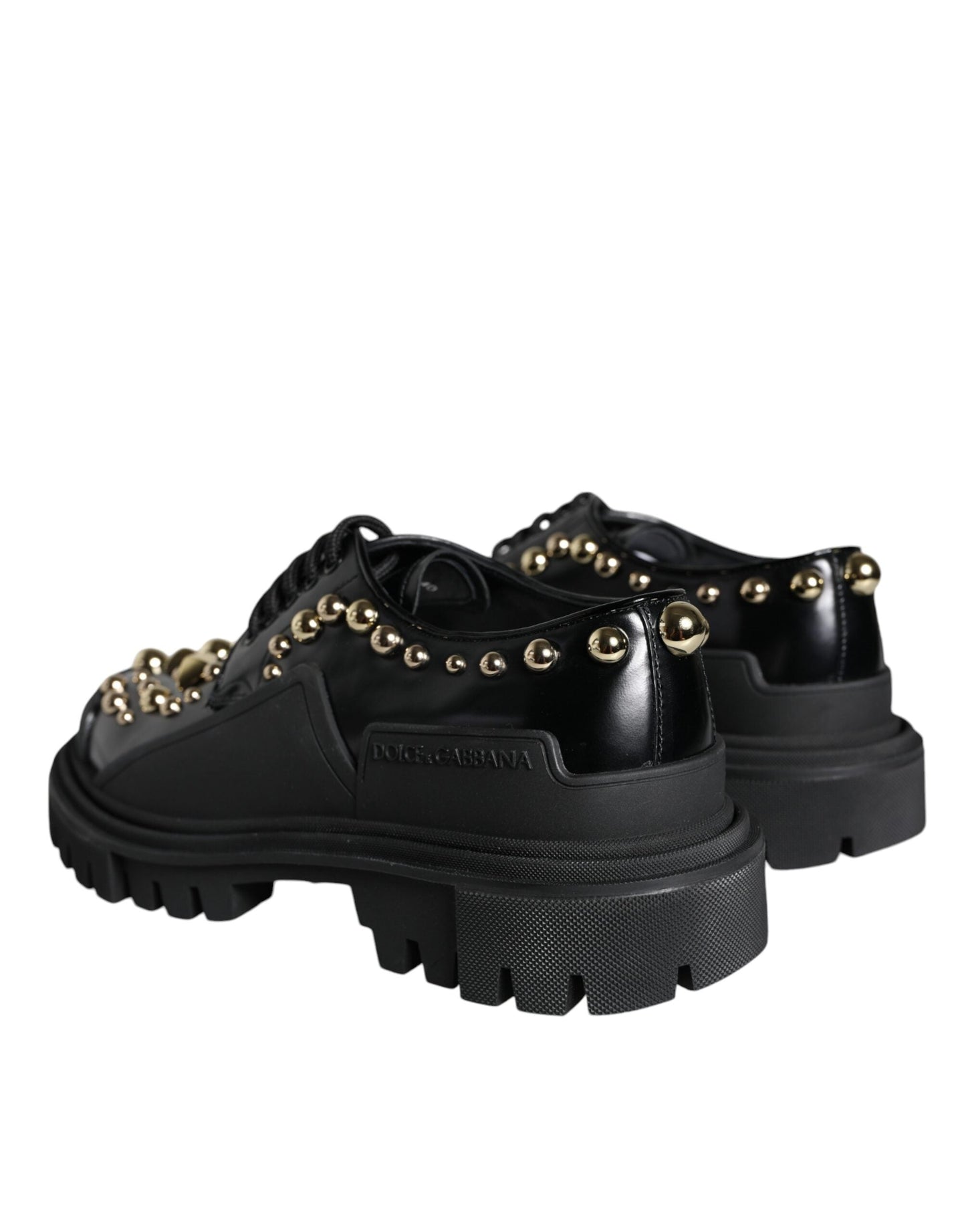 Dolce & Gabbana Black Leather Trekking Derby Embellished Shoes - EU35.5/US5