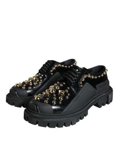 Dolce & Gabbana Black Leather Trekking Derby Embellished Shoes - EU35.5/US5