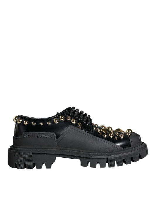 Dolce & Gabbana Black Leather Trekking Derby Embellished Shoes - EU35.5/US5