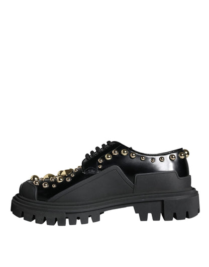 Dolce & Gabbana Black Leather Trekking Derby Embellished Shoes - EU35.5/US5