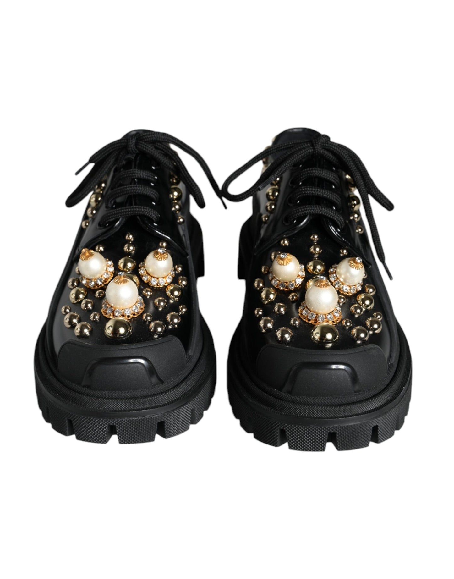 Dolce & Gabbana Black Leather Trekking Derby Embellished Shoes - EU37/US6.5