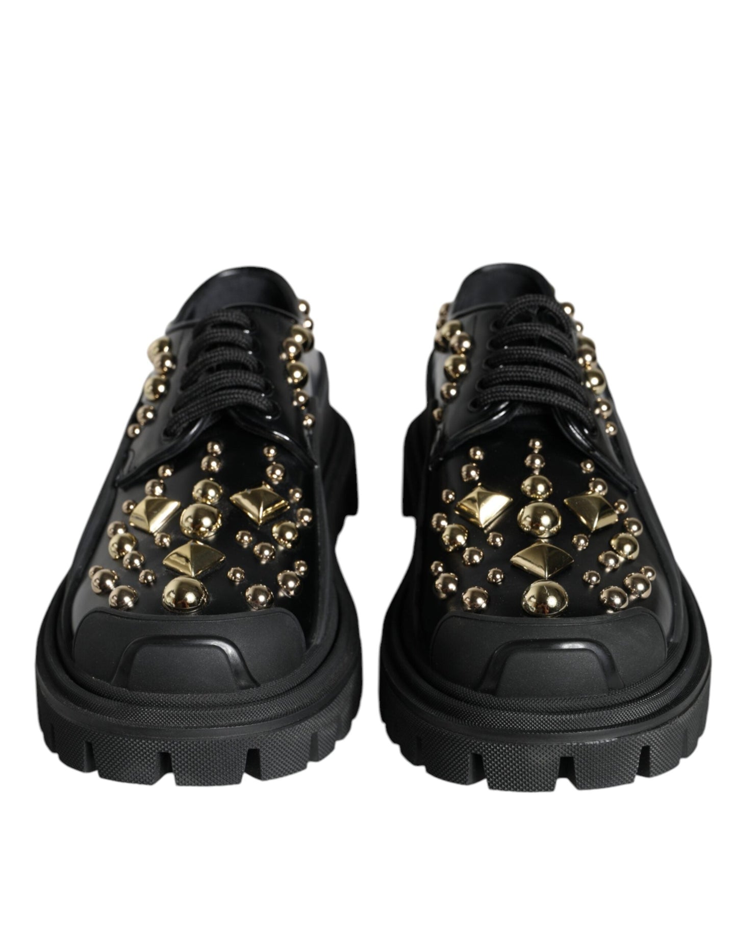 Dolce & Gabbana Black Leather Trekking Derby Embellished Shoes - EU35.5/US5