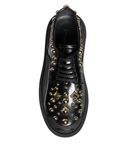 Dolce & Gabbana Black Leather Trekking Derby Embellished Shoes - EU35.5/US5