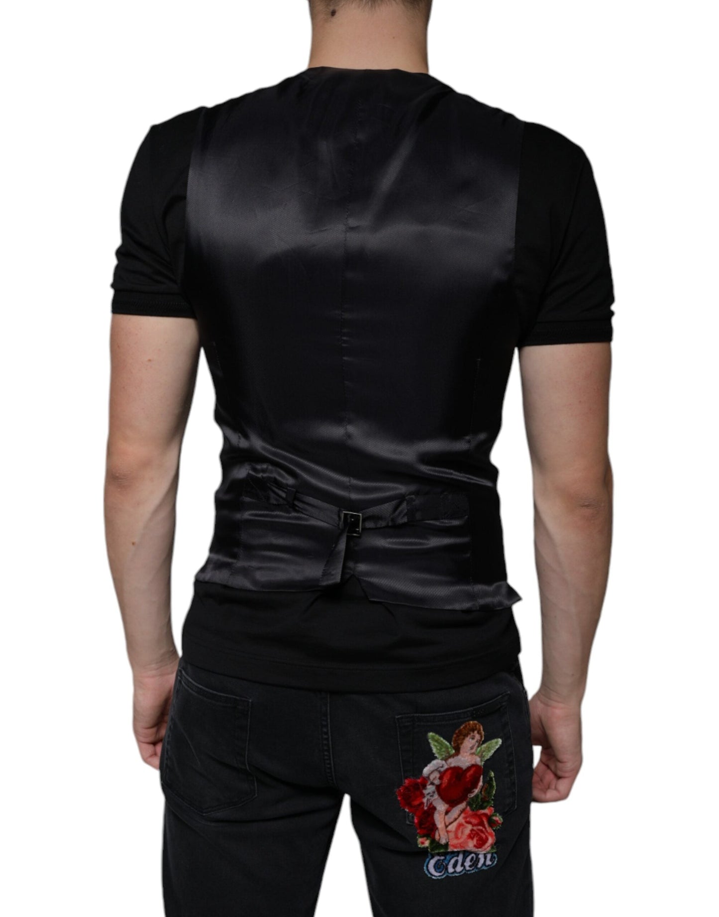 Dolce & Gabbana Black Leather Waistcoat Dress Formal Vest - IT44 | XS