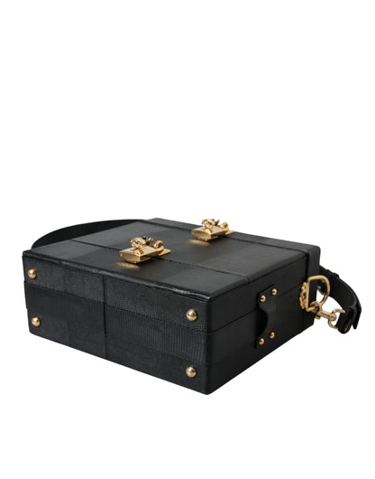 Dolce & Gabbana Black Lizard Embossed Calfskin Leather Double Box Bag