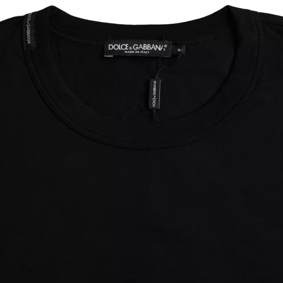 Dolce & Gabbana Black Logo Embossed Cotton Crew Neck T-shirt