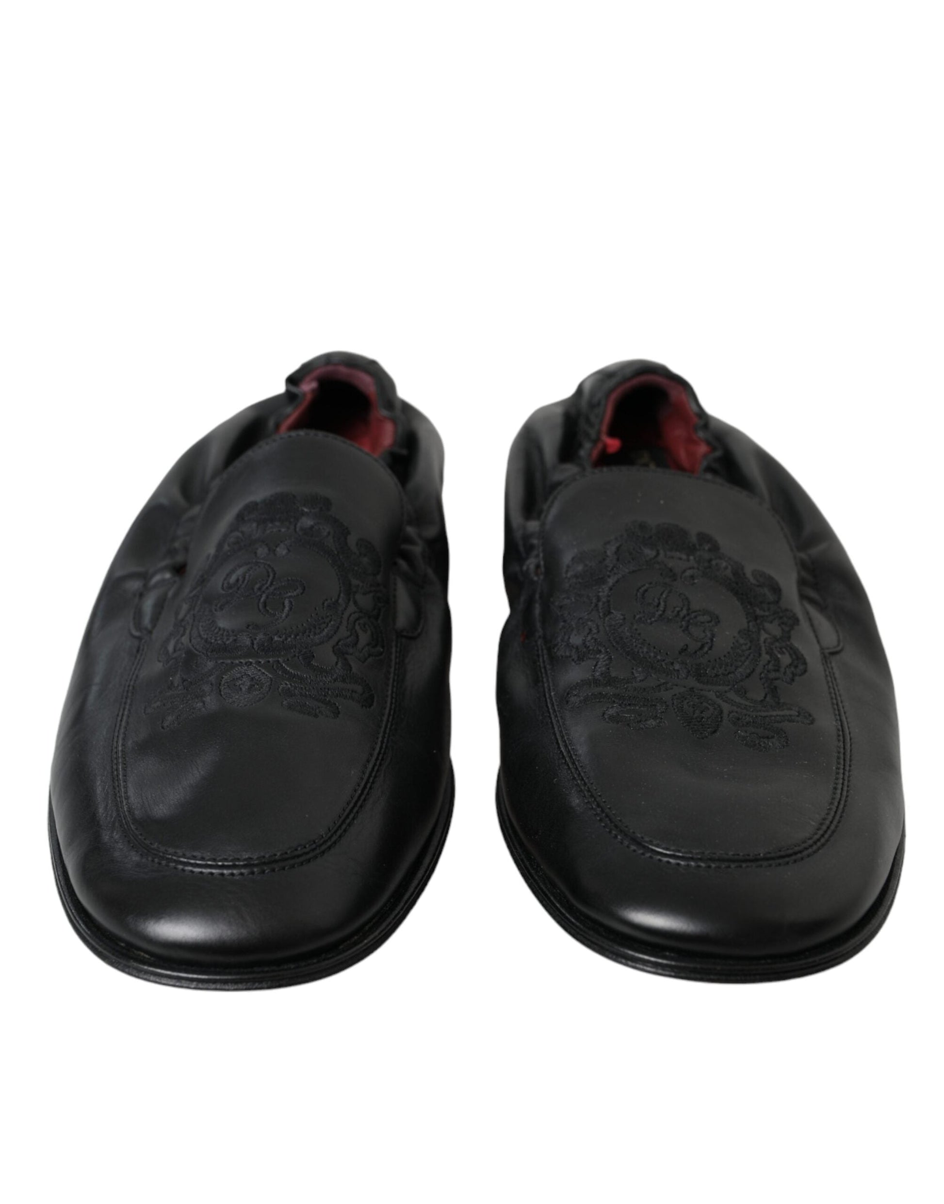 Dolce & Gabbana Black Logo Embroidered Leather Loafer Men Dress Shoes - EU39/US6