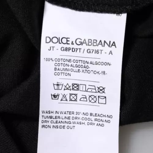 Dolce & Gabbana Black Logo Print Cotton Crew Neck T-shirt - IT46 | S