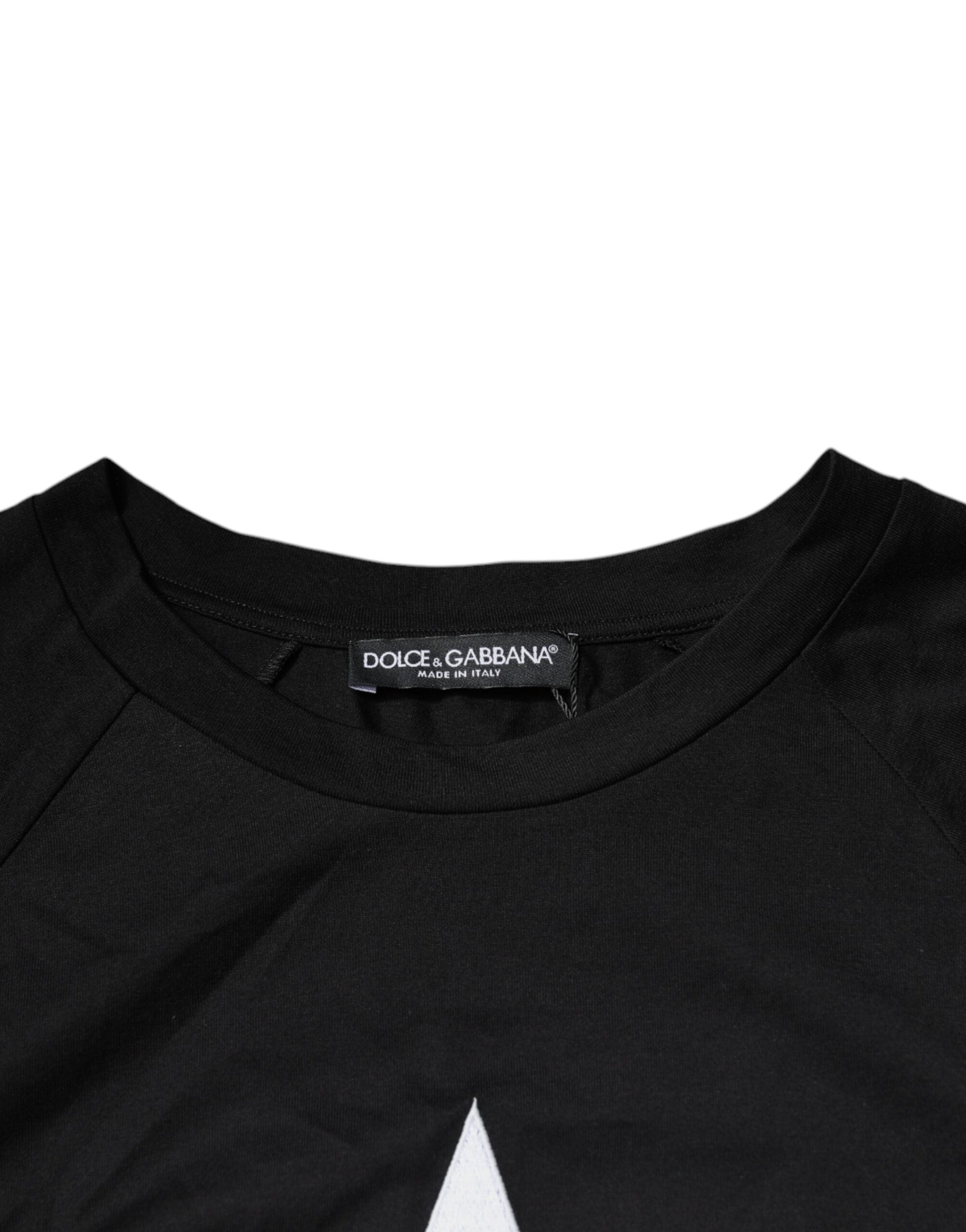 Dolce & Gabbana Black Logo Print Cotton Crew Neck T-shirt - IT52 | XL