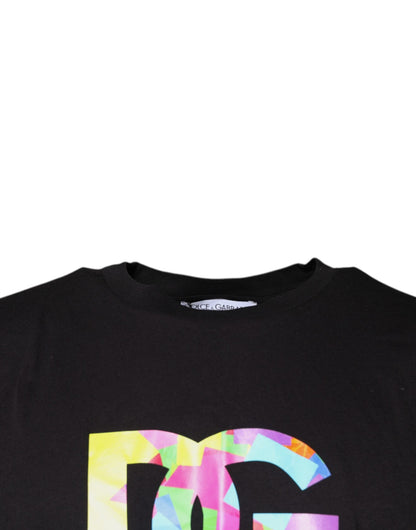 Dolce & Gabbana Black Logo Print Cotton Crew Neck T-shirt - IT56 | XXL