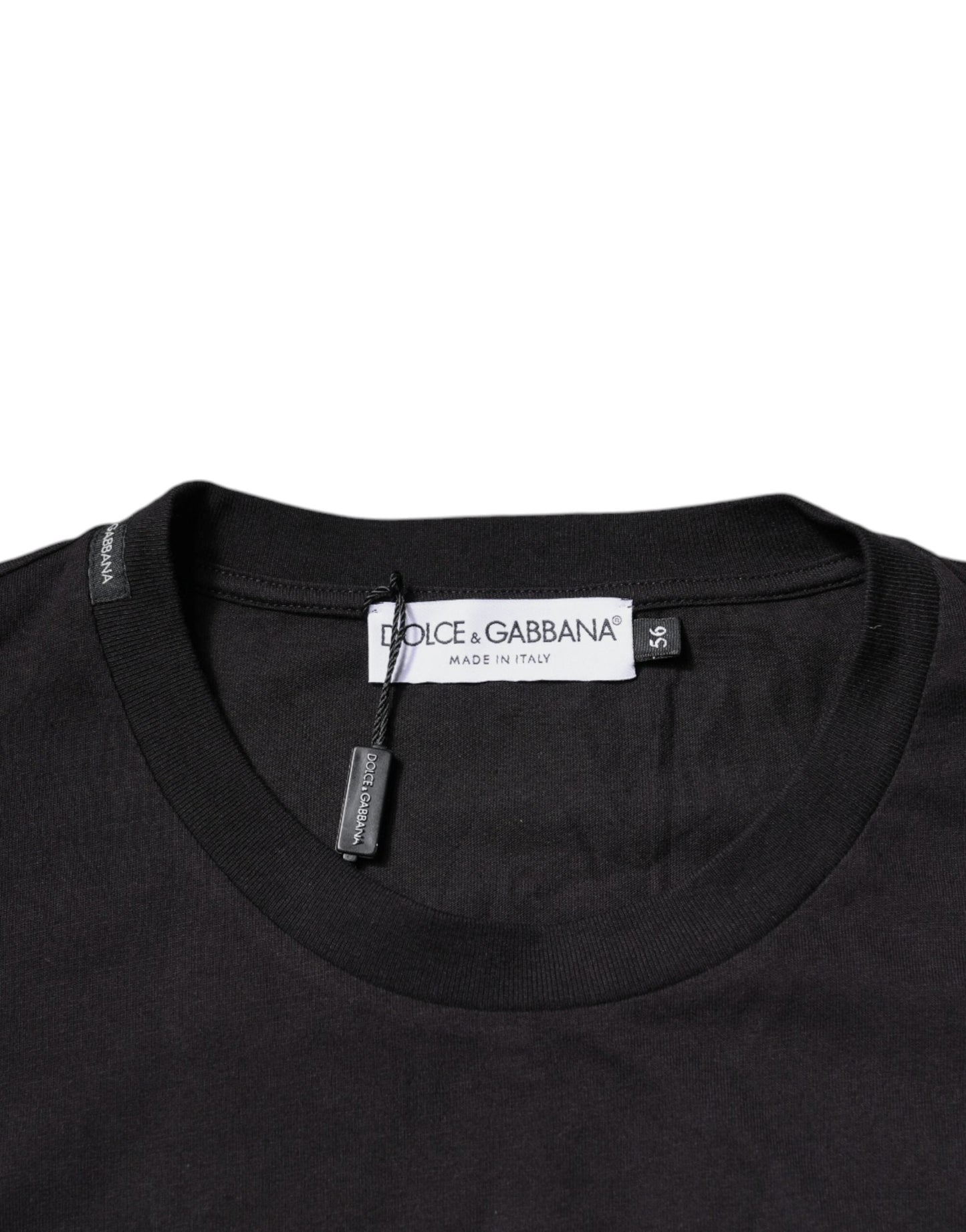 Dolce & Gabbana Black Logo Print Cotton Crew Neck T-shirt - IT56 | XXL