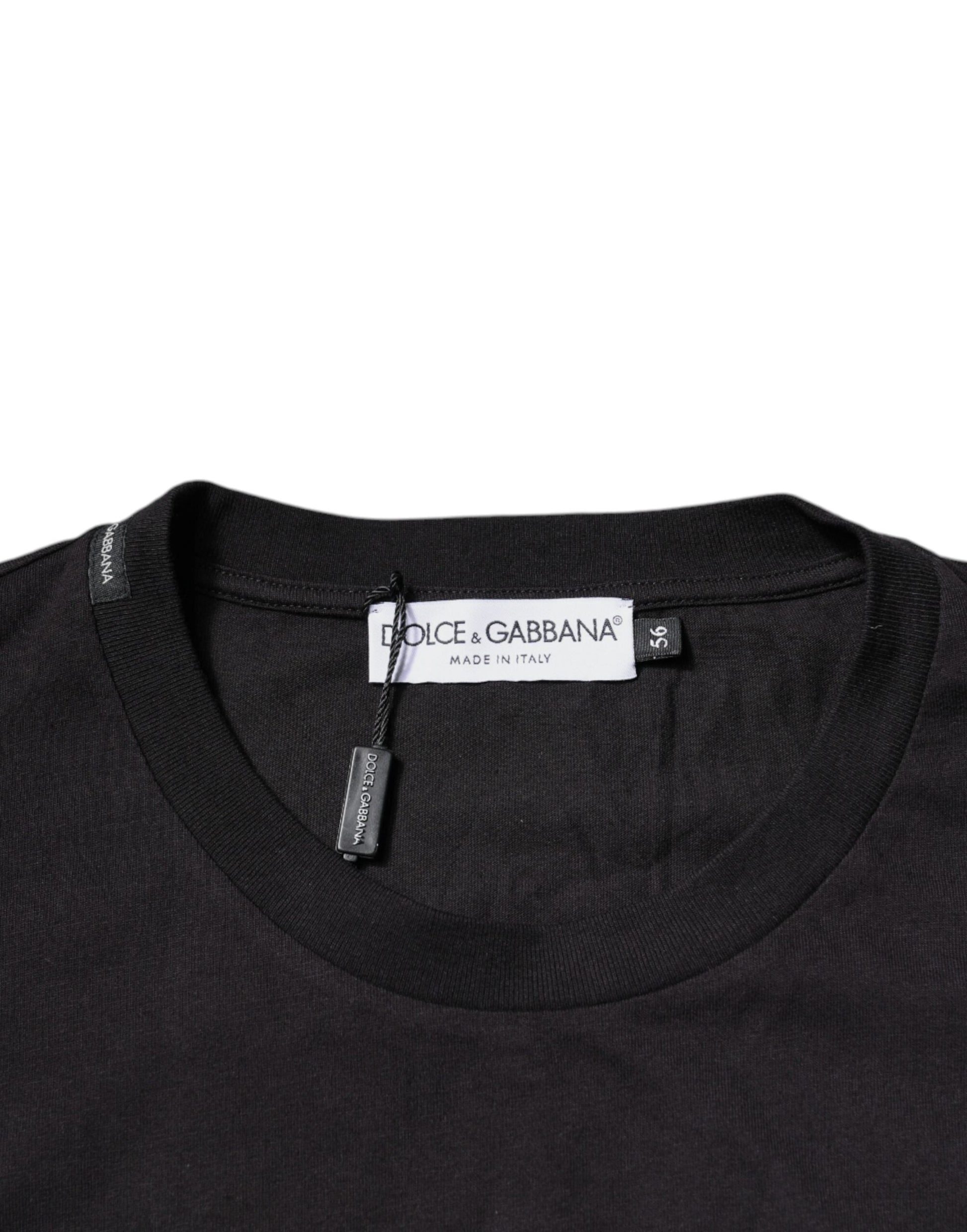 Dolce & Gabbana Black Logo Print Cotton Crew Neck T-shirt - IT56 | XXL