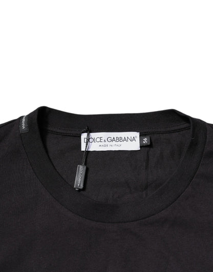 Dolce & Gabbana Black Logo Print Cotton Crew Neck T-shirt - IT56 | XXL