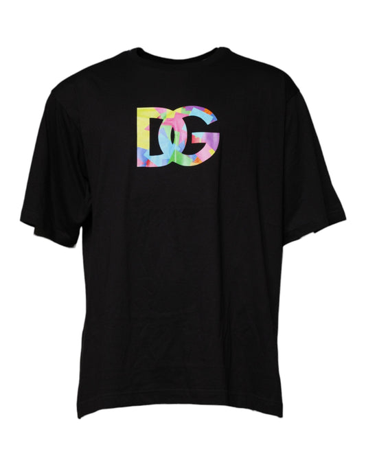 Dolce & Gabbana Black Logo Print Cotton Crew Neck T-shirt - IT58 | 3XL