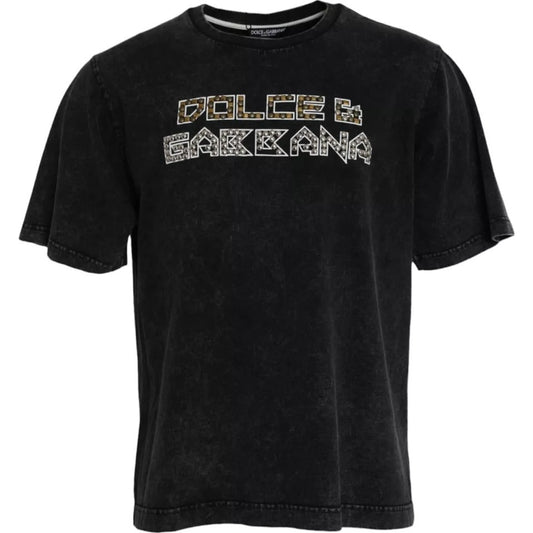 Dolce & Gabbana Black Logo Print Cotton Crewneck Men T-shirt - IT50 | L