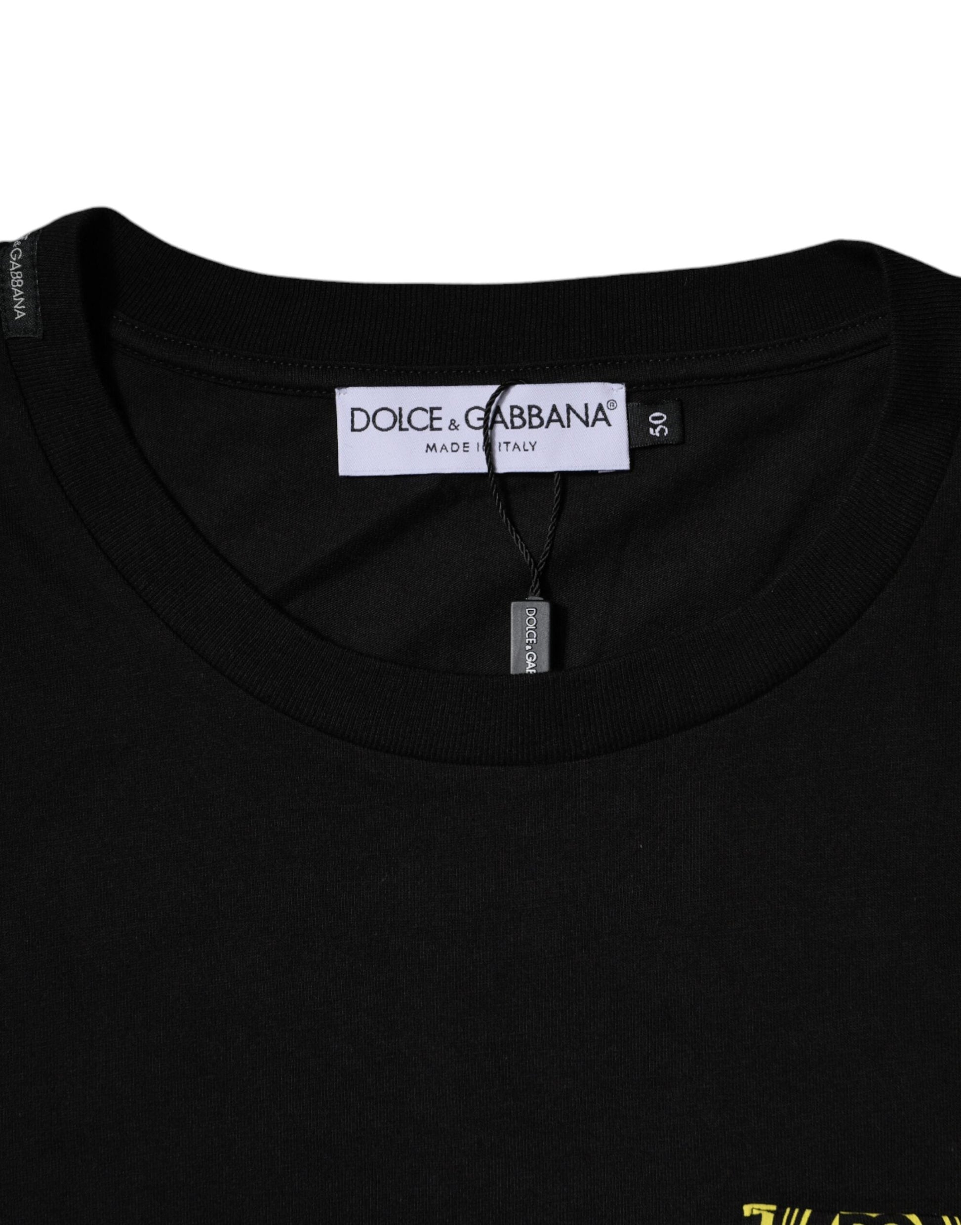 Dolce & Gabbana Black Logo Print Cotton Short Sleeve T-shirt - IT52 | XL