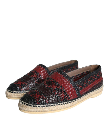 Dolce & Gabbana Black Maroon Woven Leather Buffalo Men Espadrille Shoes - EU42/US9