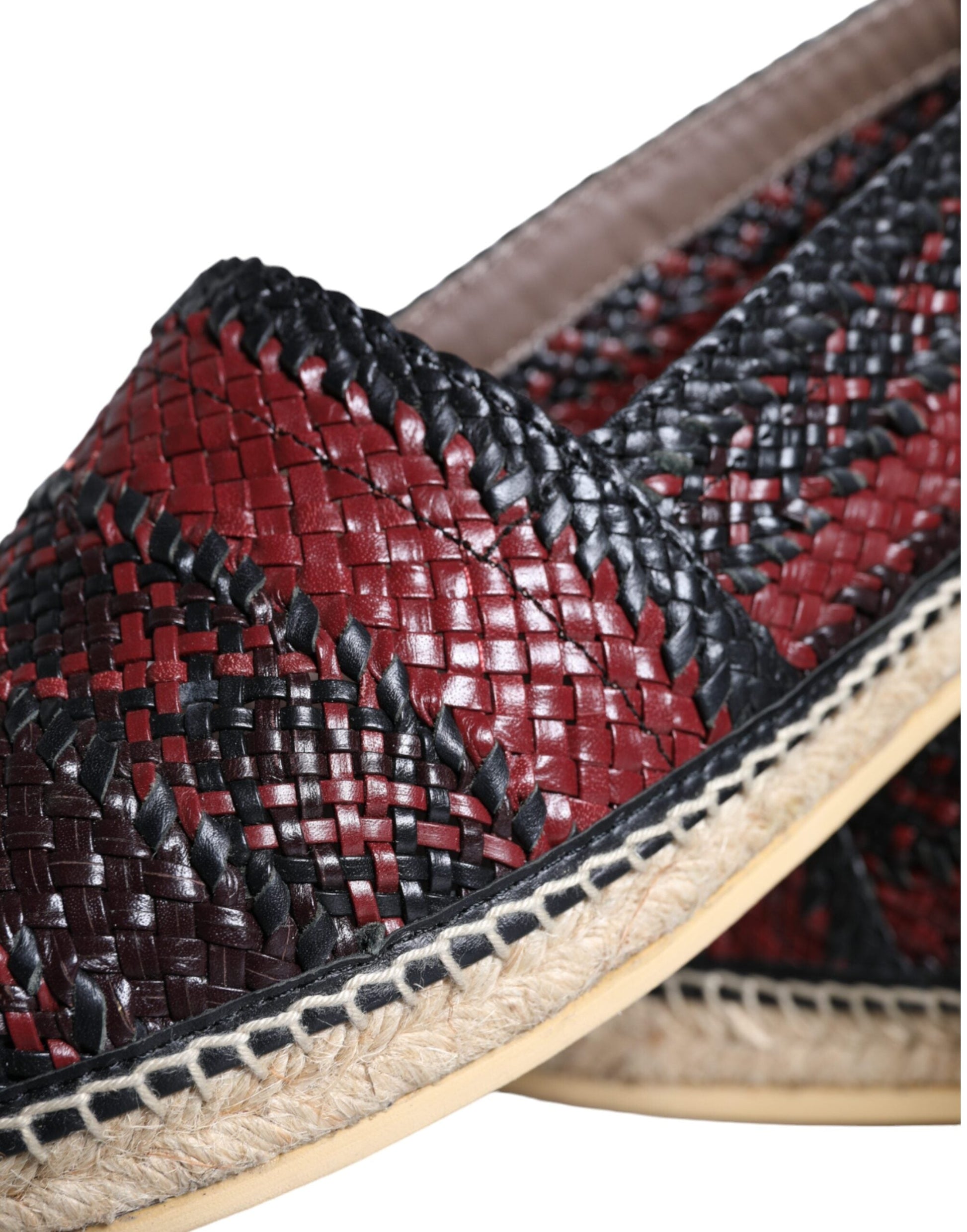 Dolce & Gabbana Black Maroon Woven Leather Buffalo Men Espadrille Shoes - EU42/US9