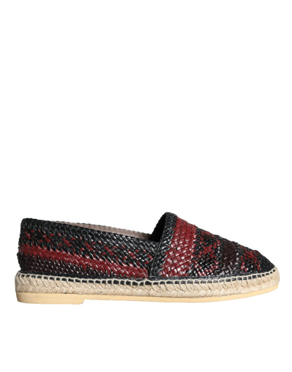 Dolce & Gabbana Black Maroon Woven Leather Buffalo Men Espadrille Shoes - EU42/US9