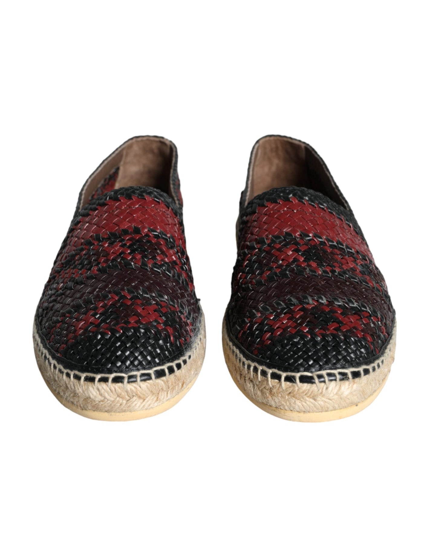 Dolce & Gabbana Black Maroon Woven Leather Buffalo Men Espadrille Shoes - EU42/US9