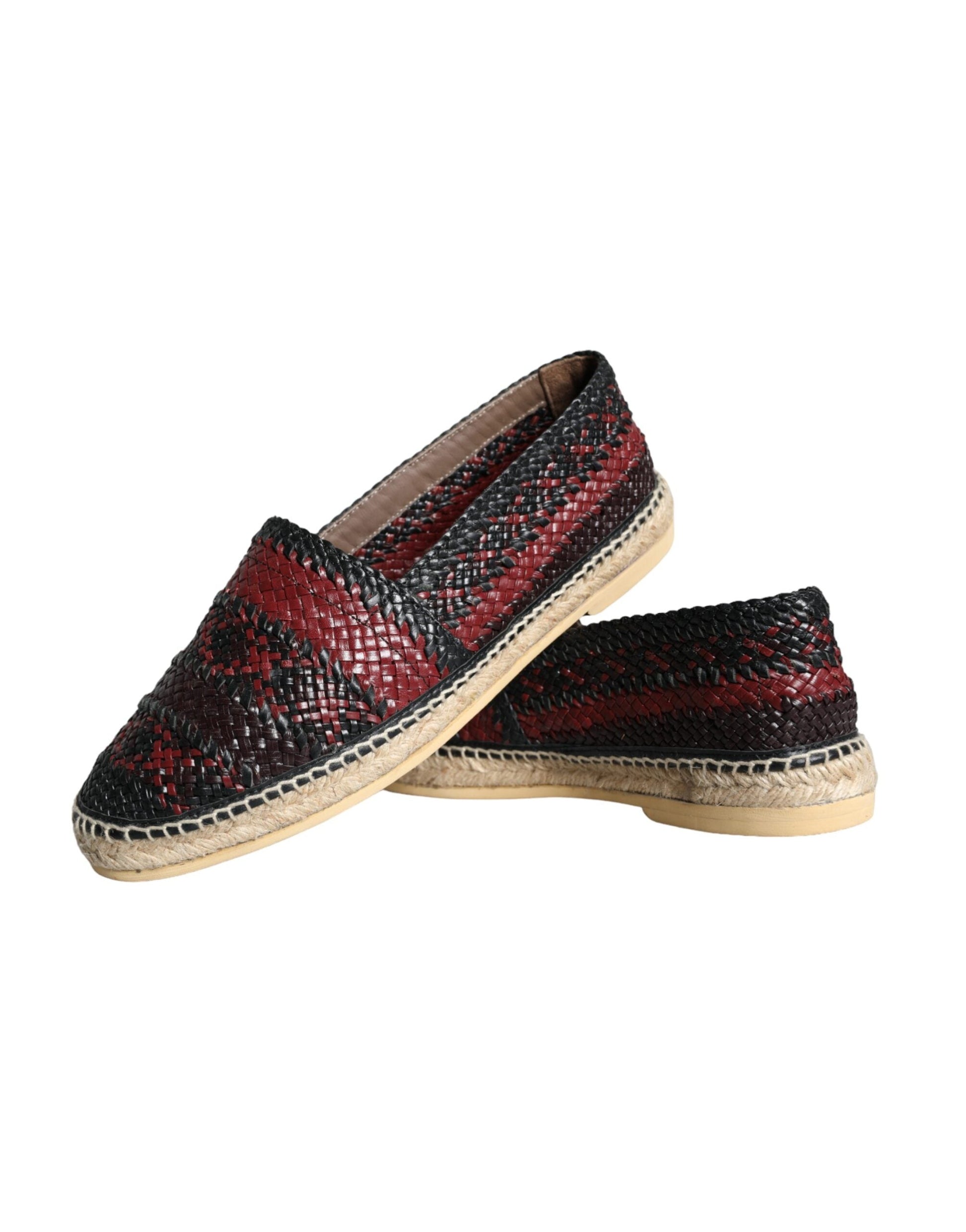 Dolce & Gabbana Black Maroon Woven Leather Buffalo Men Espadrille Shoes - EU42/US9