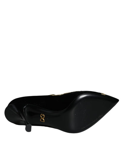 Dolce & Gabbana Black Mary Janes Velvet Gold Pumps Shoes - EU36/US6