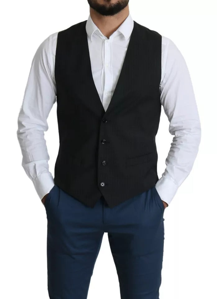 Dolce & Gabbana Black Men Formal STAFF Dress Waistcoat Vest - IT48 | M