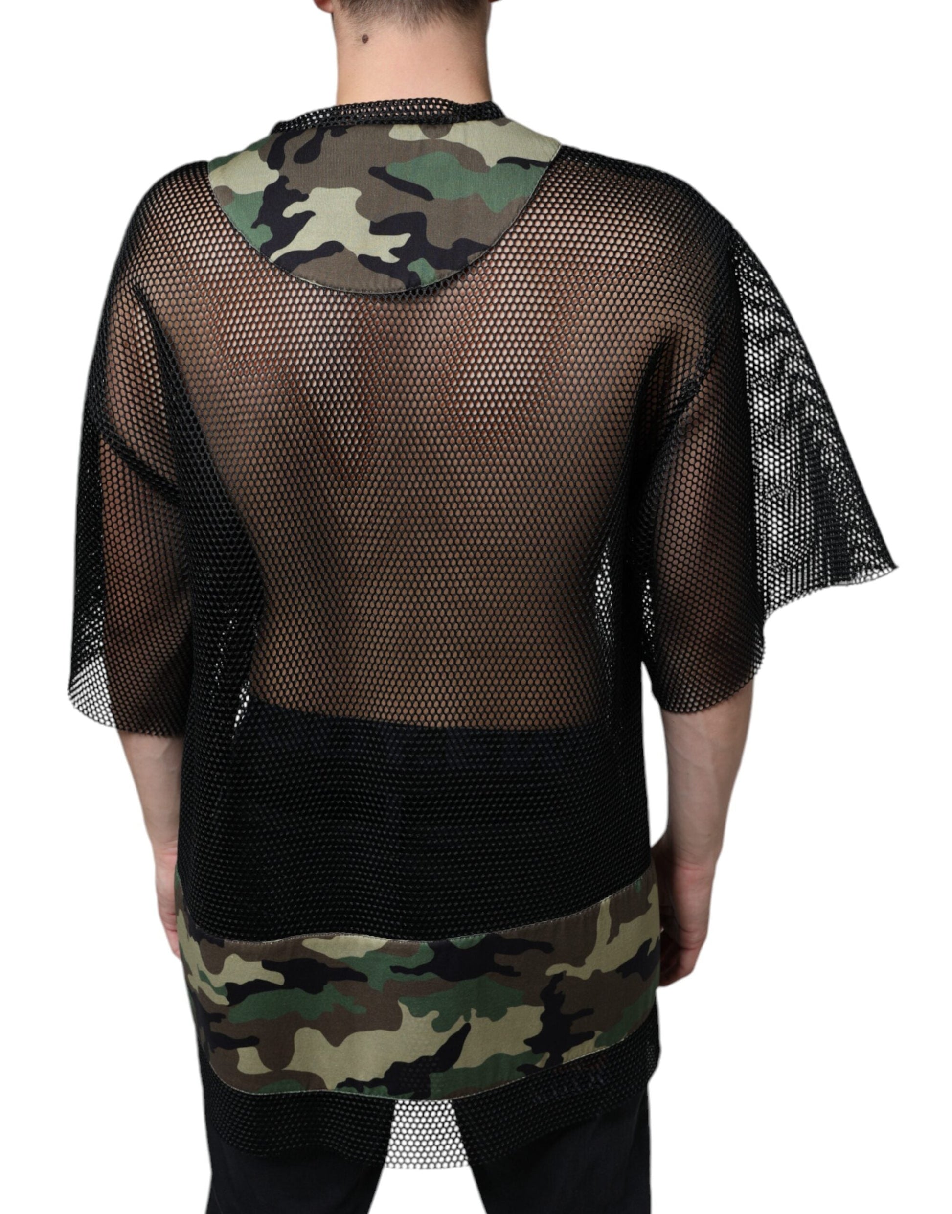 Dolce & Gabbana Black Mesh Camouflage Short Sleeves T-shirt - IT52 | XL