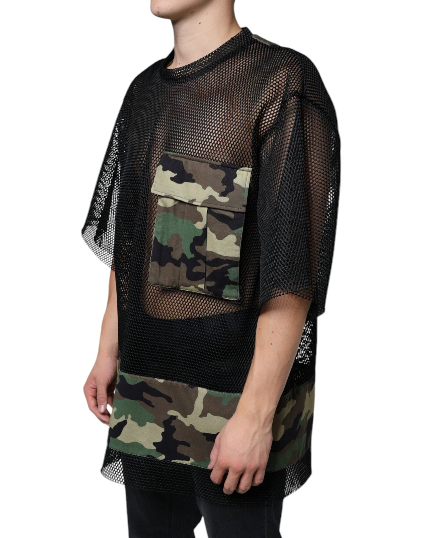 Dolce & Gabbana Black Mesh Camouflage Short Sleeves T-shirt - IT52 | XL