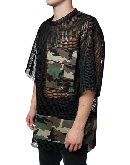 Dolce & Gabbana Black Mesh Camouflage Short Sleeves T-shirt - IT52 | XL