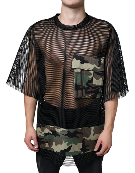 Dolce & Gabbana Black Mesh Camouflage Short Sleeves T-shirt - IT52 | XL