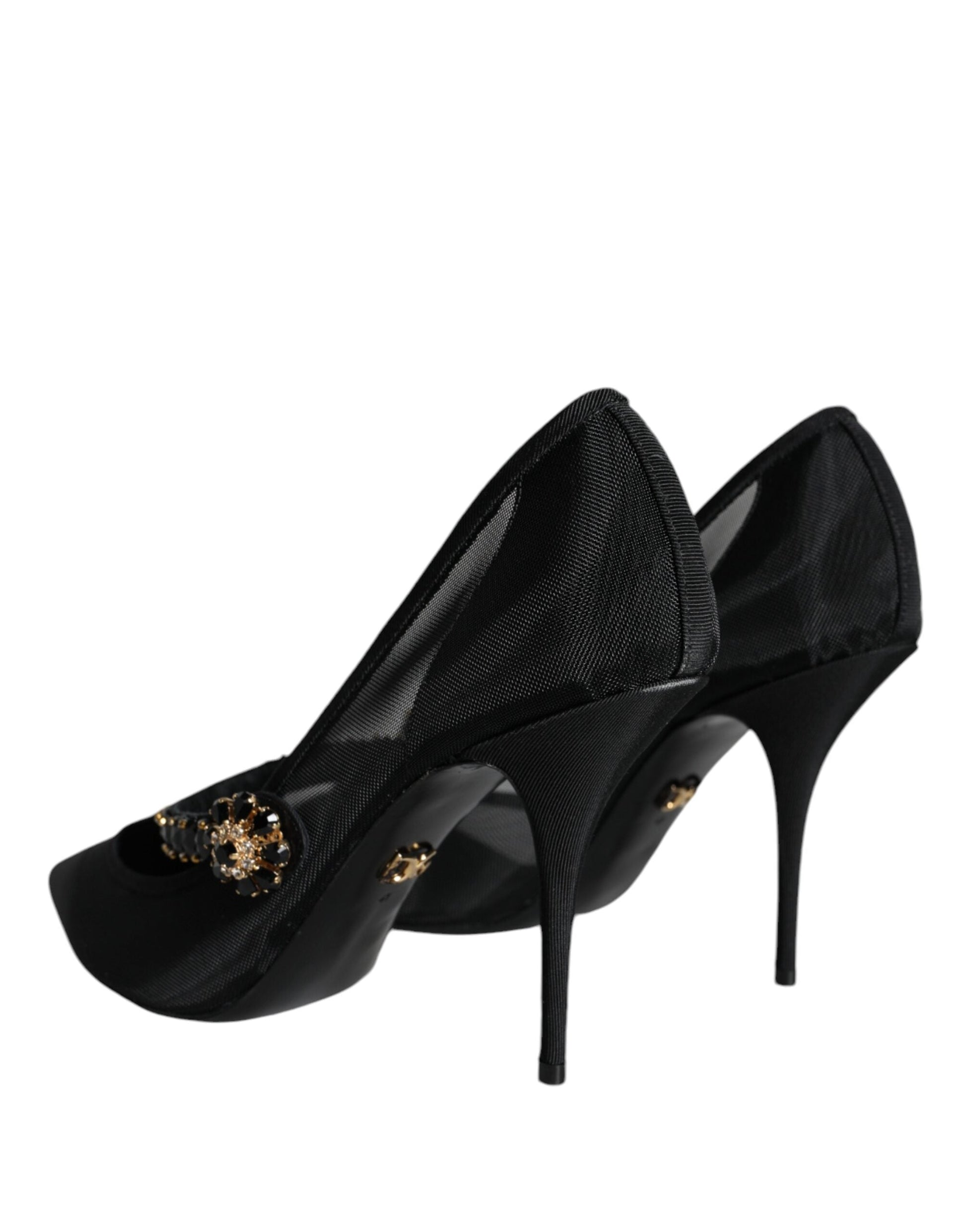 Dolce & Gabbana Black Mesh Mary Jane Crystal Heel Pumps Shoes - EU41/US11